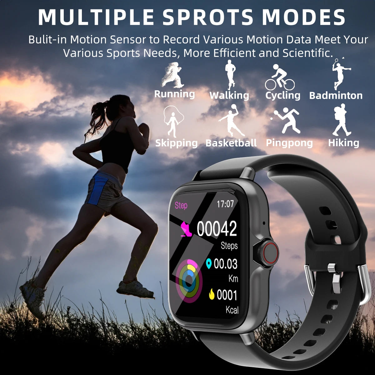 Montre intelligente étanche avec podomètre pour iPhone et Android