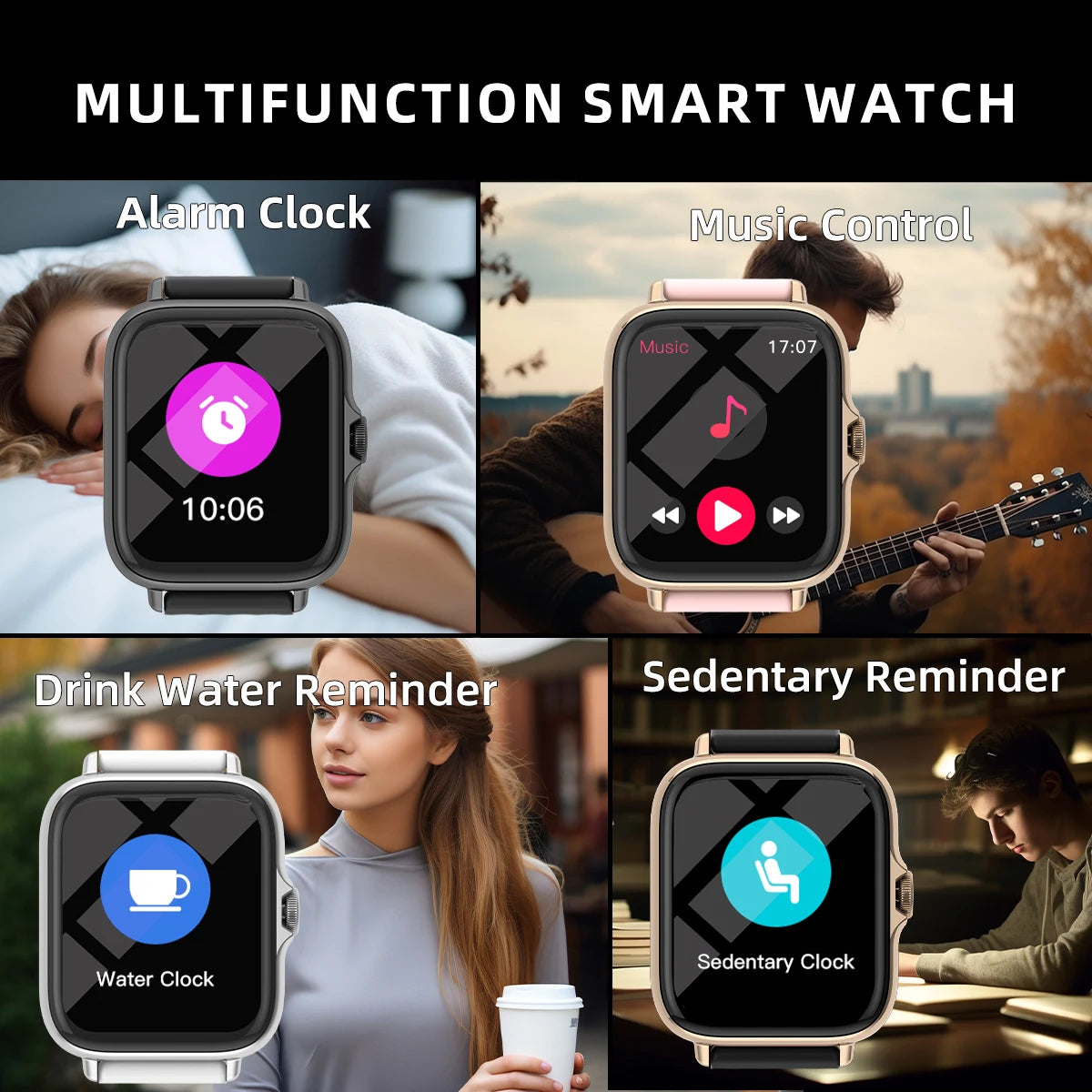 Montre intelligente étanche avec podomètre pour iPhone et Android