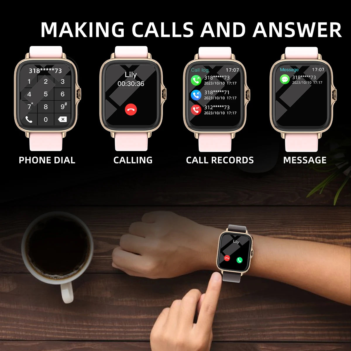 Montre intelligente étanche avec podomètre pour iPhone et Android
