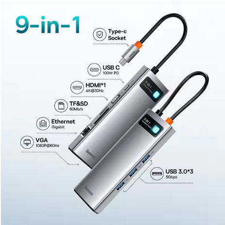 USB C HUB vers HDMI, adaptateur VGA USB 3.0 9